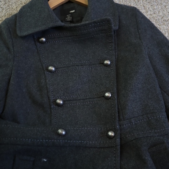 Wool Trench Coat Short Jacket Gray Grey - Picture 5 of 6